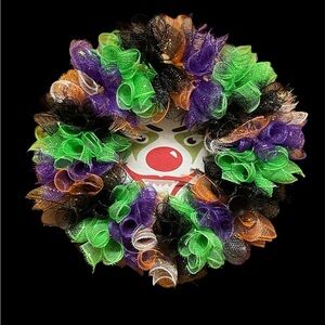 14” SCARY CLOWN MESH WREATH FOR HALLOWEEN